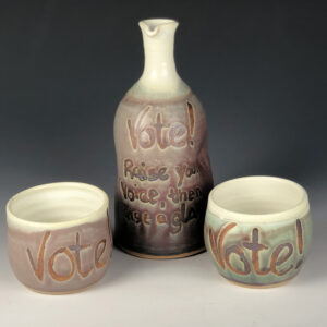 the village potters clay center, asheville, nc, lori theriault, wheel thrown pottery, functional pottery, vote