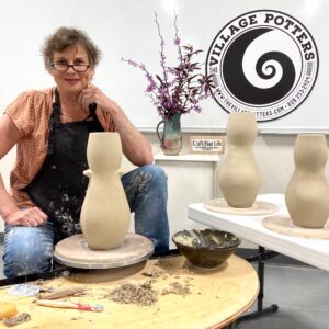 the village potters clay center, the village potters, sarah wells rolland, demonstration, throwing big, wheel thrown pottery, ceramics, pottery