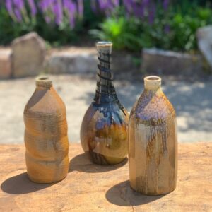Julia Mann finished pots grouping of vases, kazie, soda fired